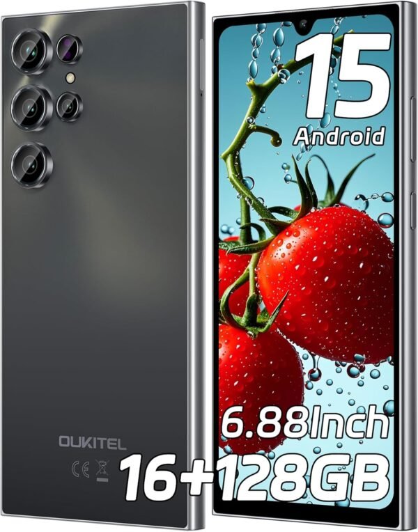 OUKITEL C61 Telephone Portable Pas Cher Android 15-16(4+12) Go +128Go/TF 1To Smartphone Pas Cher, 6,88" HD+ 90Hz, 5150mAh Téléphone, 13MP+5MP, Smartphone Débloqué 4G Dual SIM/GPS/Fingerprint/Face ID