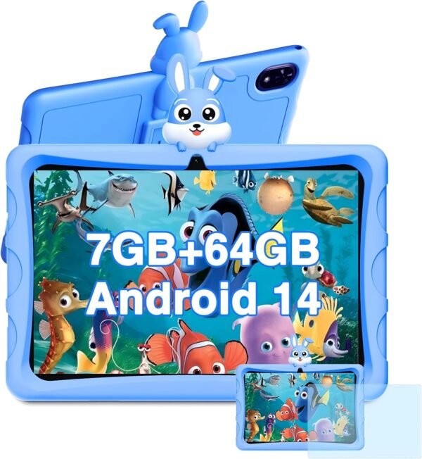 DOOGEE U9 Kid Tablette Enfants 10,1 Pouces Tablette Android 14, 7 Go + 64 Go (TF 1 to), Tablette éducative, Quad Core, 5060 mAh, WiFi 6, BT5.0, Tablette avec étui EVA